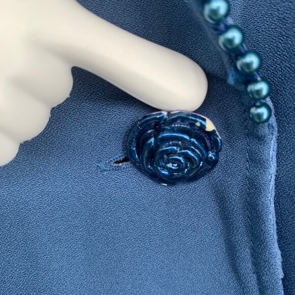 Vtg Lacy Afternoon Kepler Beaded Blazer L Light Blue Adjustable Back Pockets 80s - Picture 7 of 14